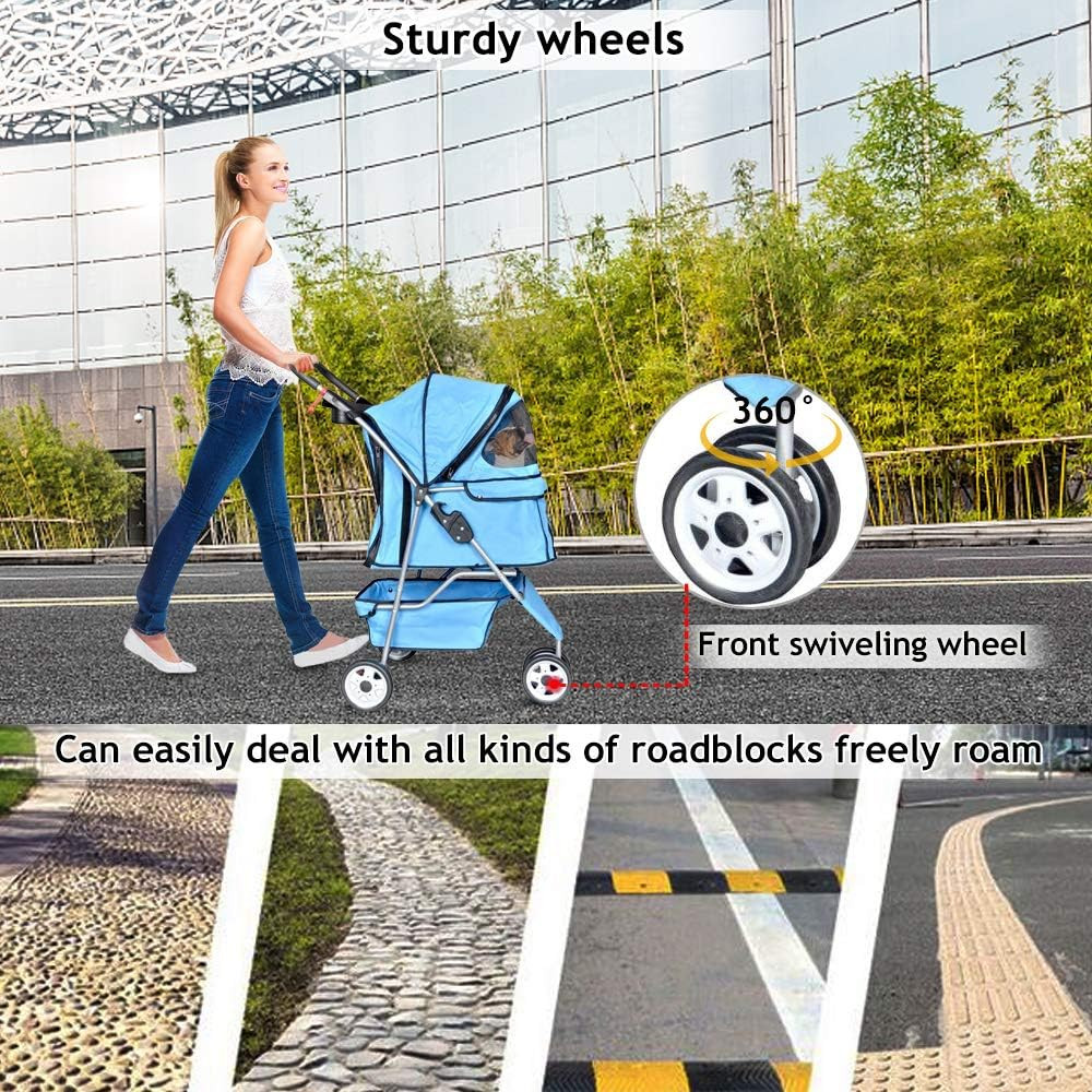 3-Wheel Pet Stroller, Lightweight Foldable Dog Stroller for Small Medium Dogs &