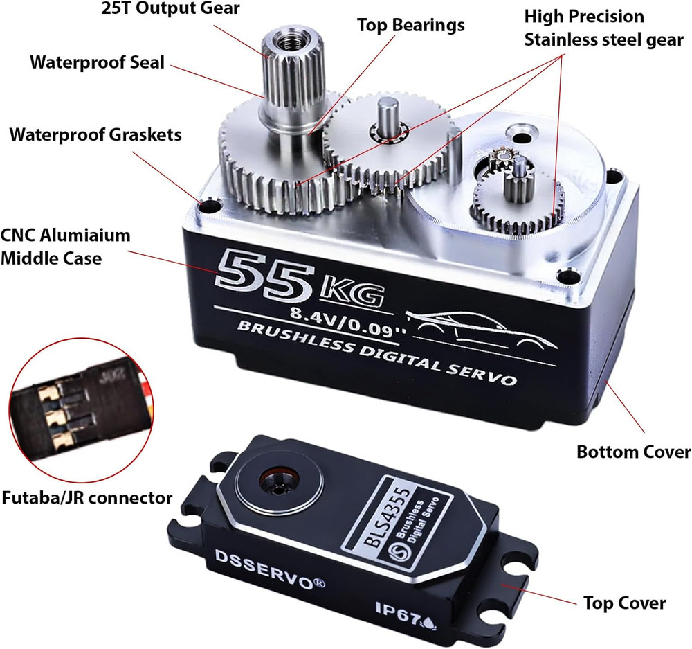 55kg Low-Profile Servo Programmable Brushless Digital Servo 0.09Sec High Speed