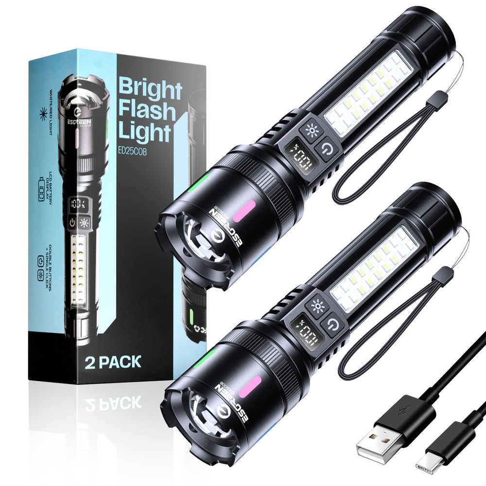 LED Rechargeable Flashlights High Lumens 10000 2 Pack, Single Click Bright Fl...