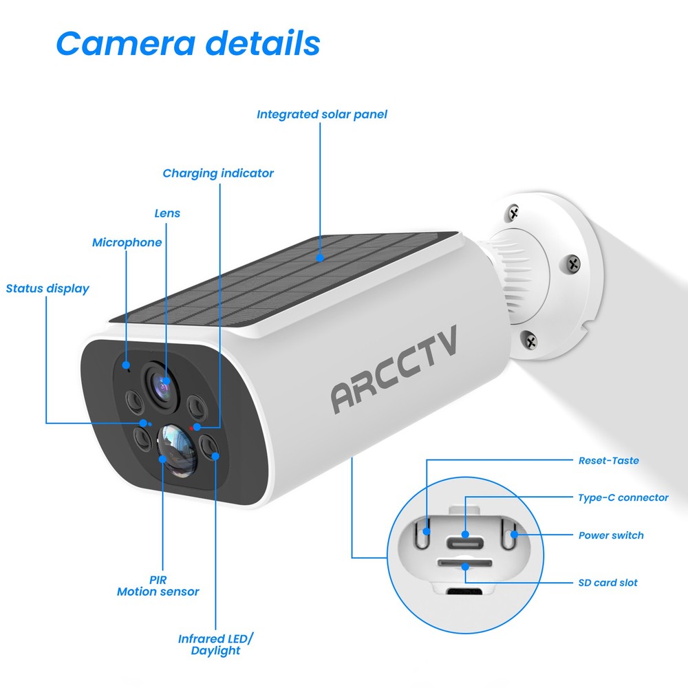 ARCCTV 4MP Solar 100%Wireless Security Camera 4-Pack -Smart Human Detection,IP66