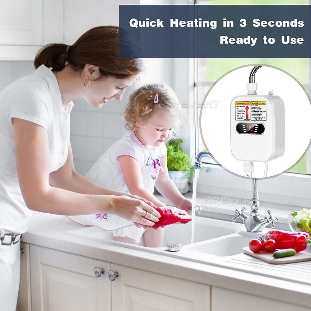 3500W Tankless Electric Instant Water Heater Tap Hot Shower for Bath Kitchen