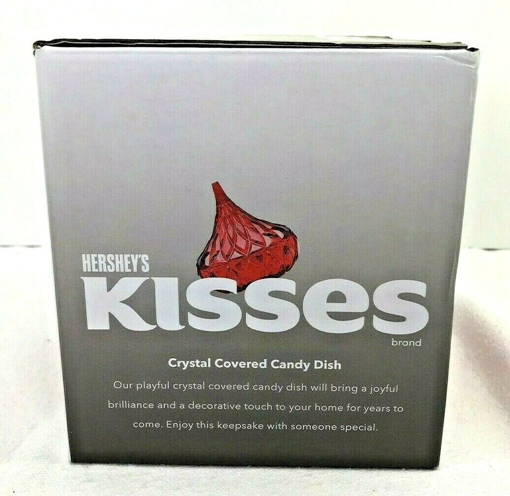 New Open Box Hershey Kiss Red Crystal Covered Candy Dish 7"