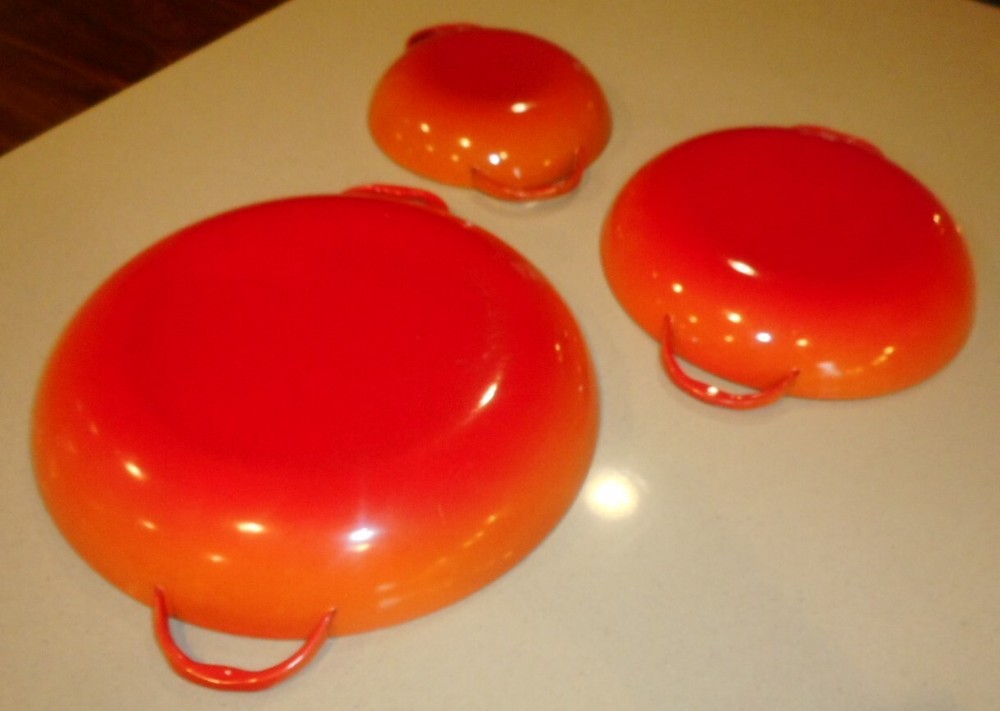 Sauté Pans Orange & White Enamel Set 3 Nesting