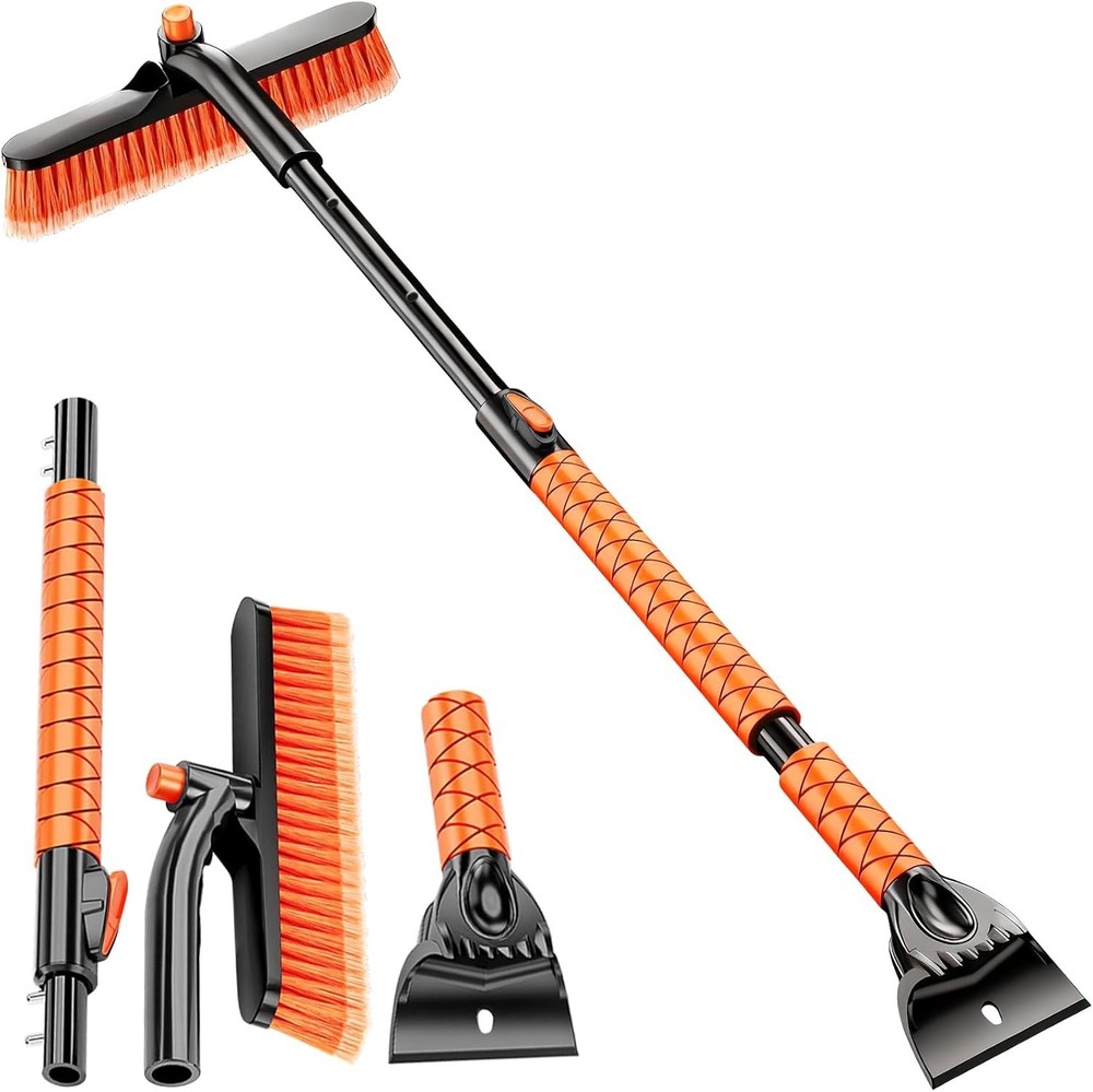 All-in-One 39” Extendable Ice Scraper with Brush & Integrated Chipper, Durable