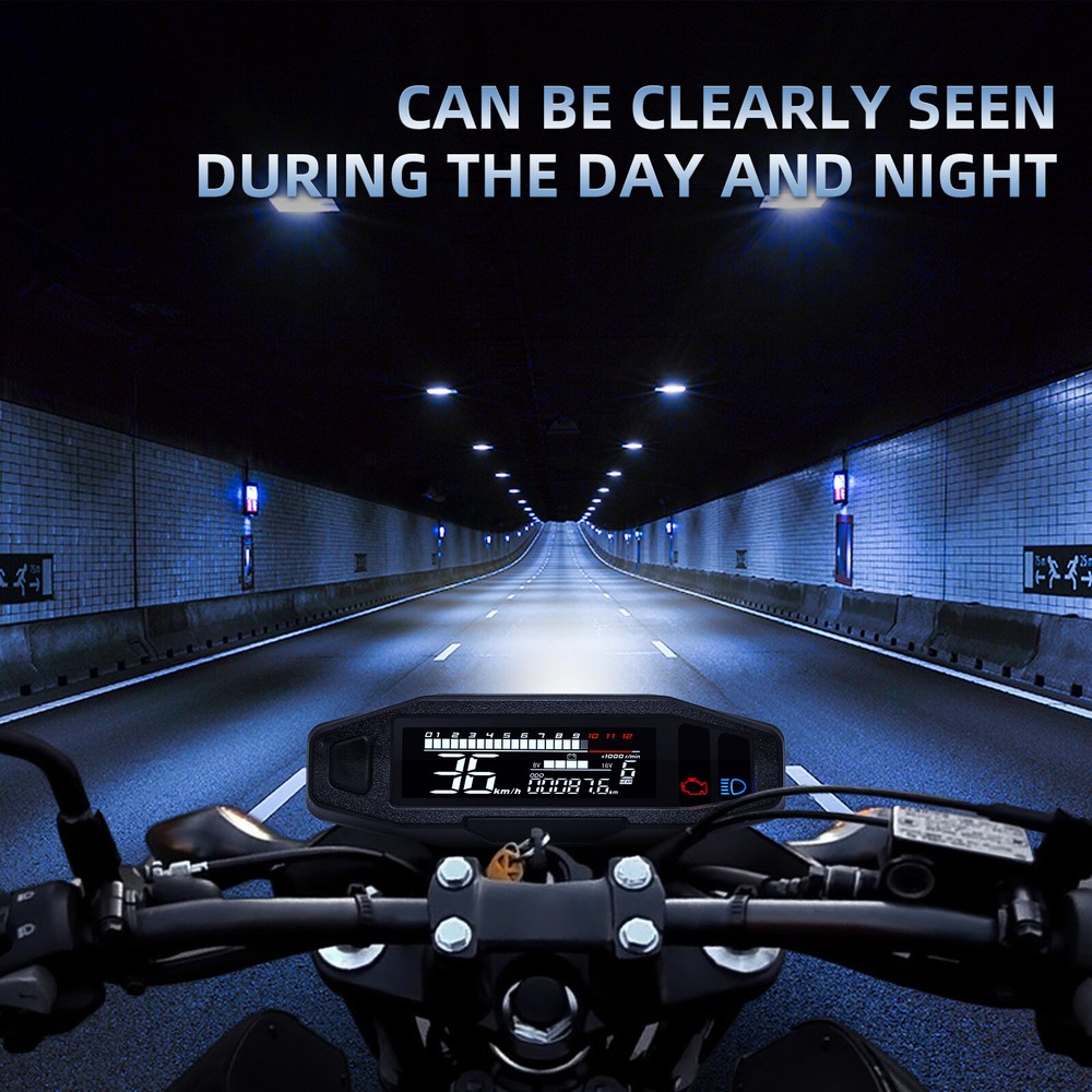 LCD Digital Motorcycle Speedometer Odemeter Tachometer Gear Indicator w/ Bracket