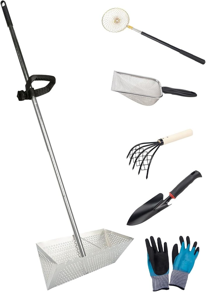 Sand Fleas Rake Set,Detachable 47 Inches Long Handle,Includes 1pcs silver