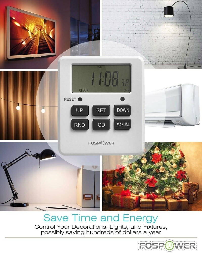 Digital Electric Programmable Dual Outlet Plug Kitchen Clock Timer Switch 7Day