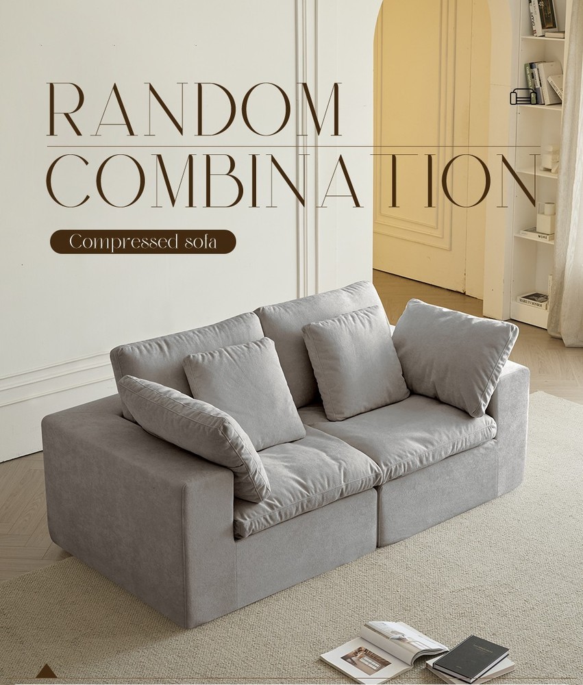 Compressed Sectional Sofa Modern Minimalist Style Corduroy Couch Light Gray
