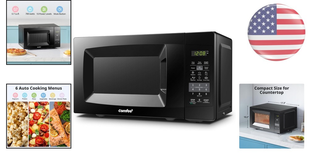 Efficient 0.7 cu.ft Compact Microwave with ECO Mode & One-Touch Buttons - Black