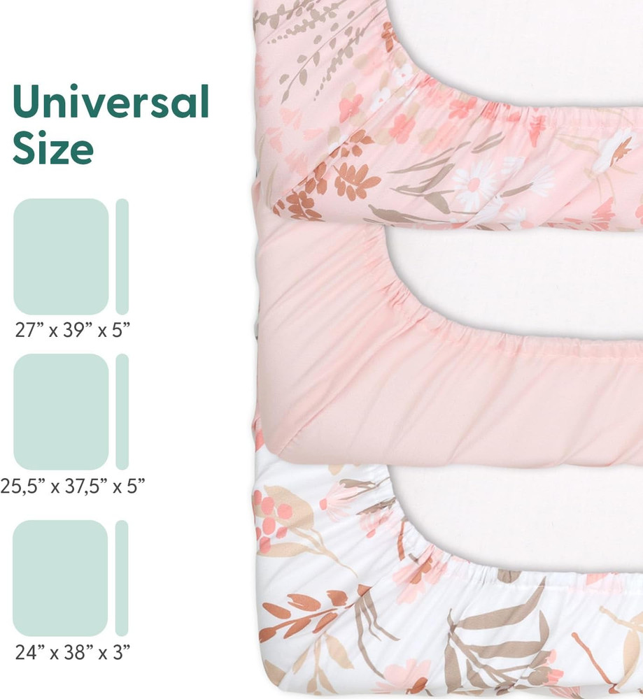 3 Pack and Play Crib Sheets Fitted - Universal Pack N Play Sheets for Pack and P
