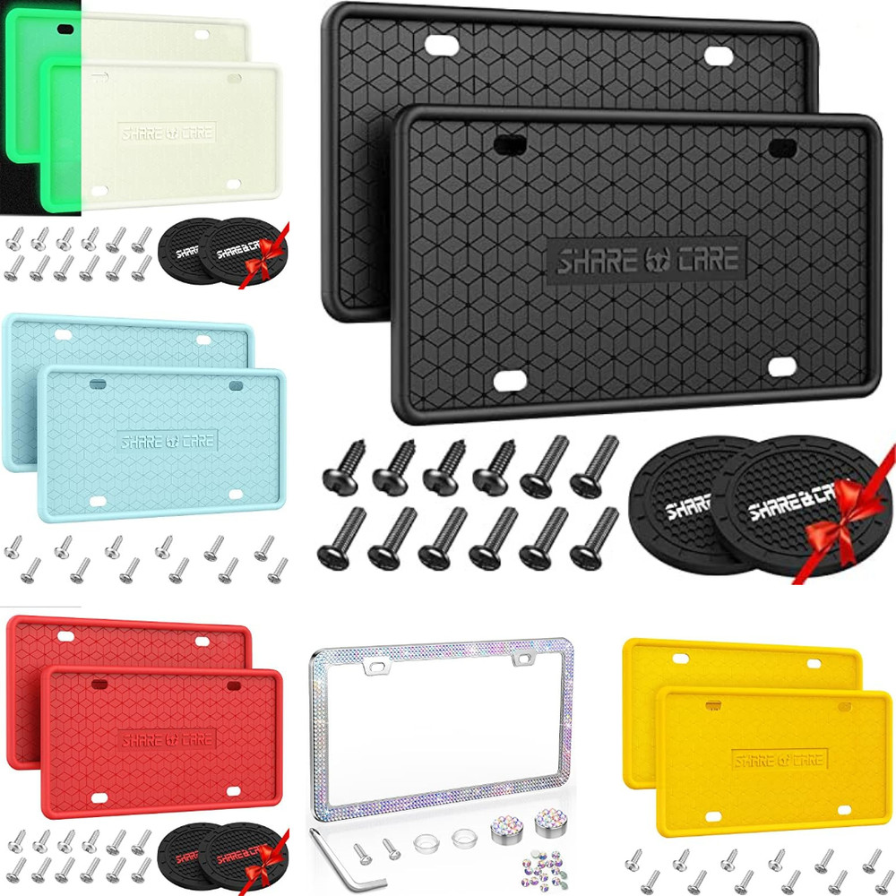 2 Pack Silicone License Plate Frame, Front Back License Plate Cover, License For