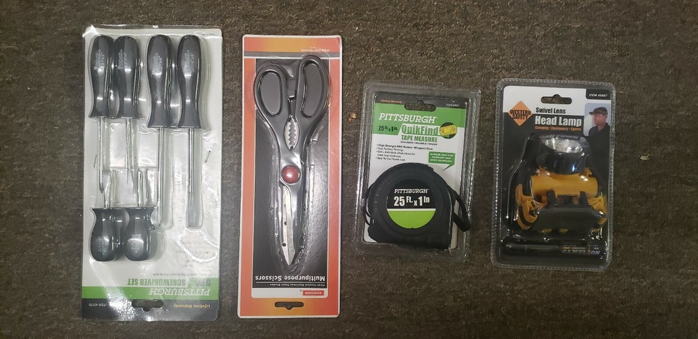 HEAD LAMP, 6PC SCREWDRIVER SET, MULTIPURPOSE SCISSORS,  25FT TAPE MEASURE (KIT)
