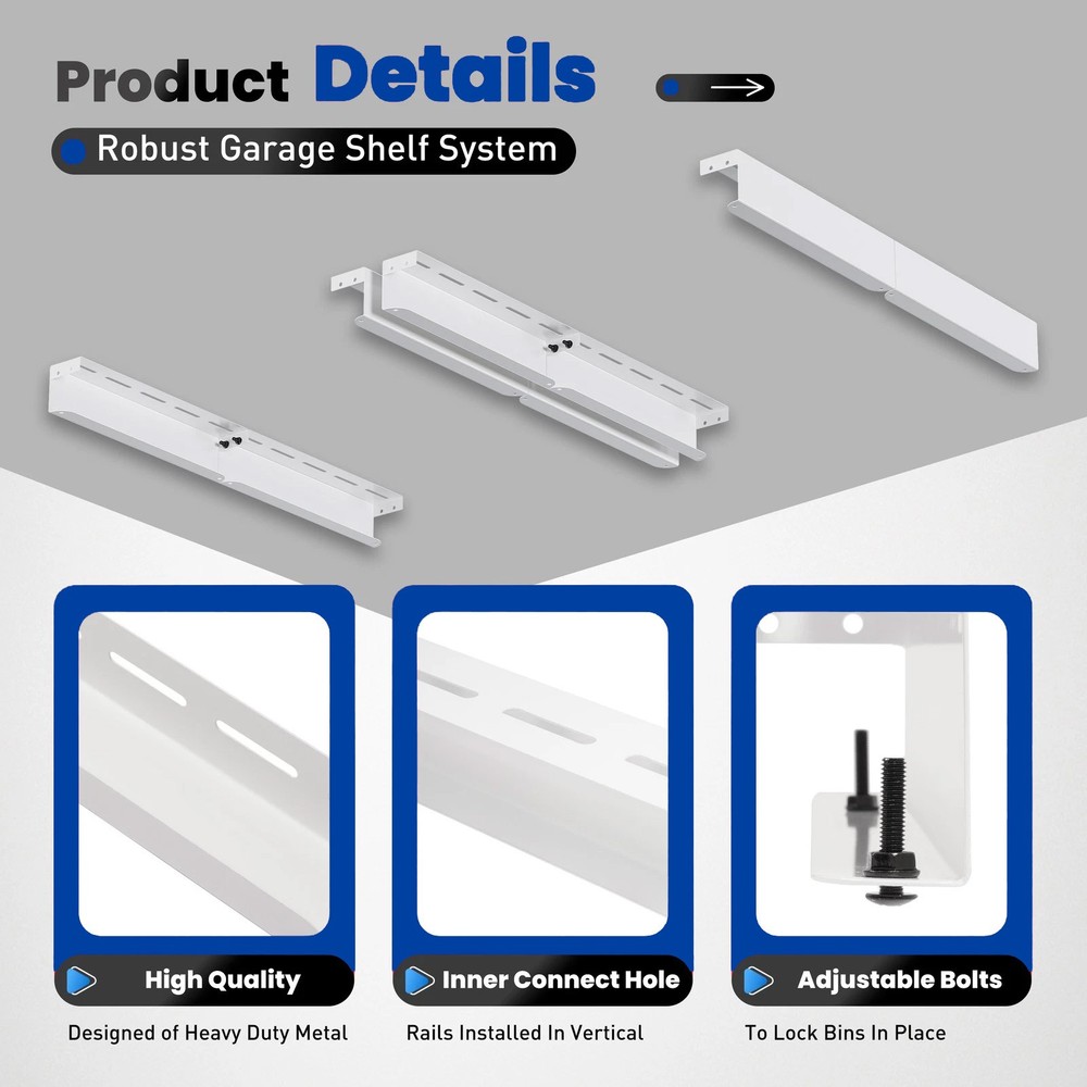 White Overhead Garage Ceiling Storage Racks Bin Organization System Heavy Duty