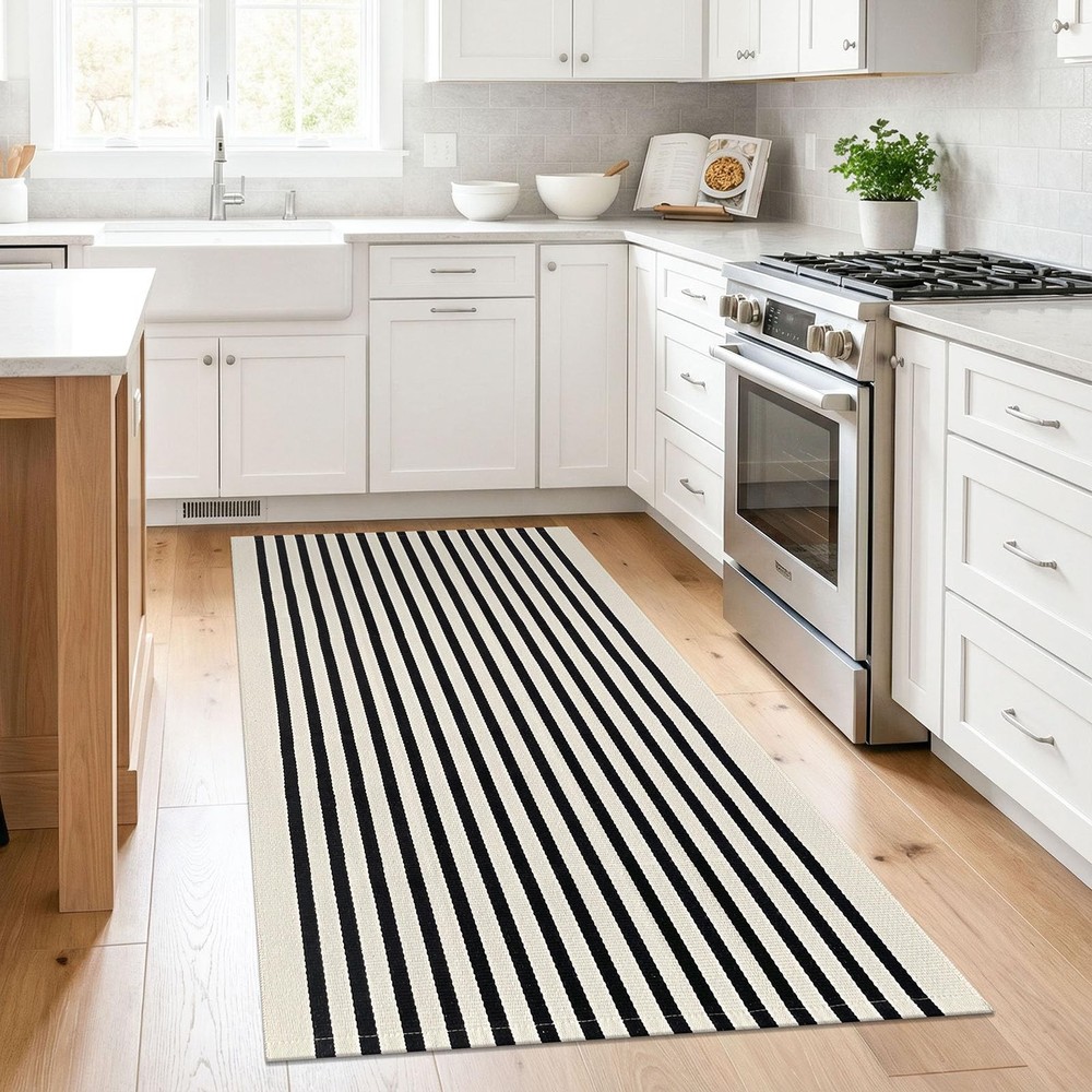 KILOCOCO Beige Striped 3' x 5' (Rectangular), Light and Black Stripe