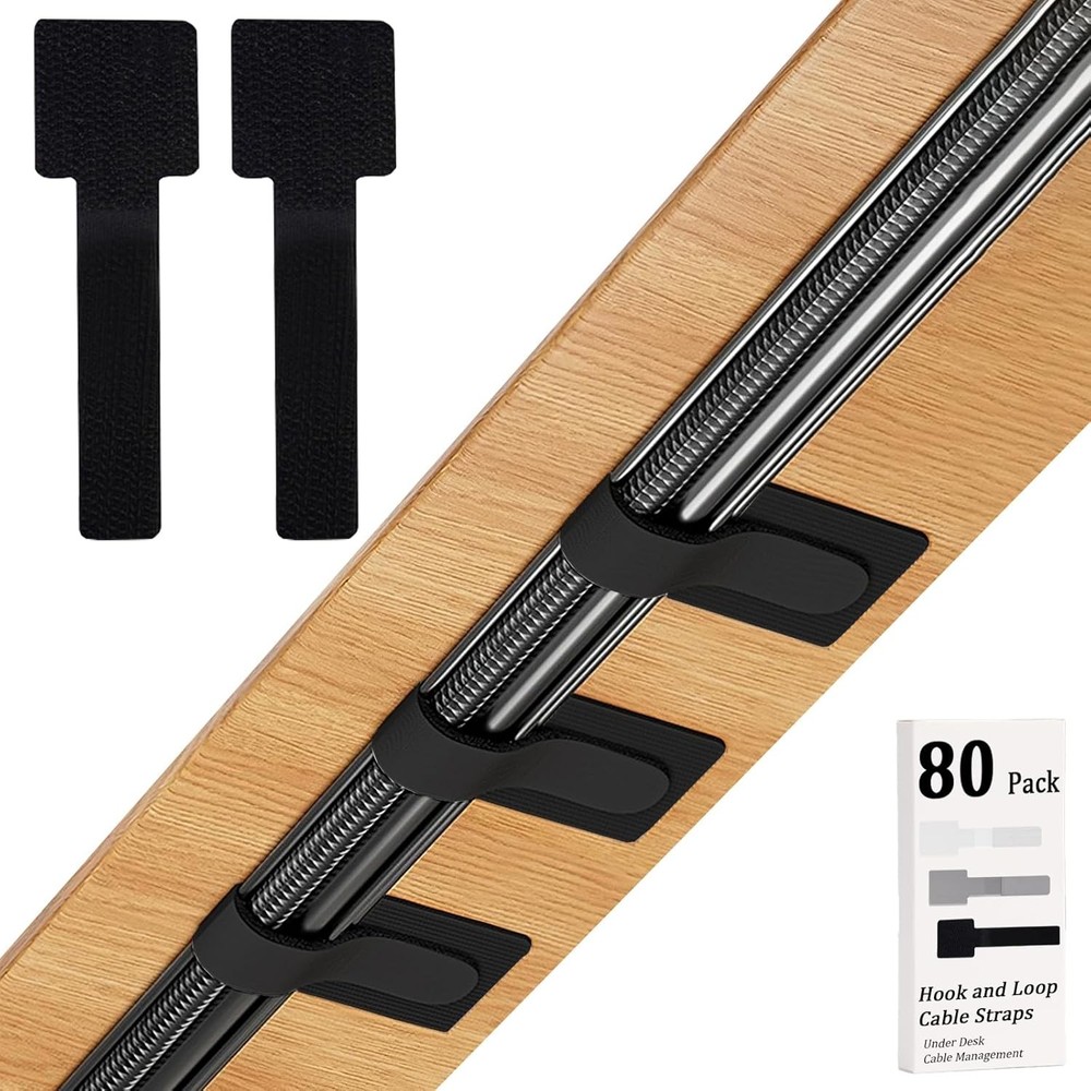 Self Adhesive Cable Straps 80PCS Hook Loop Black