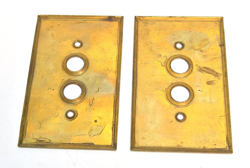 2 VINTAGE PUSH BUTTON BRASS COVER SWITCH PLATE