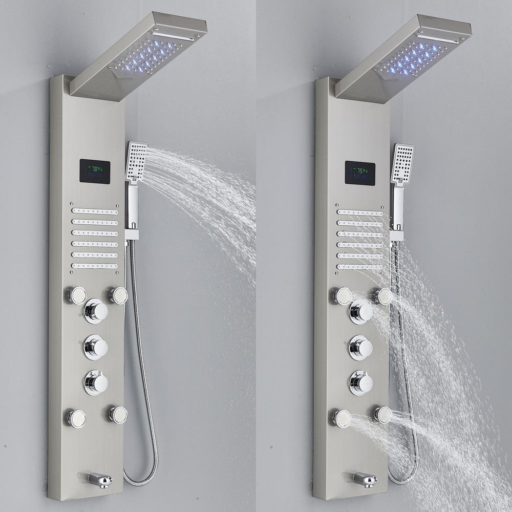 ELLO&ALLO Led Rainfall&Waterfall Head Shower Panel Tower Massage Body System Jet