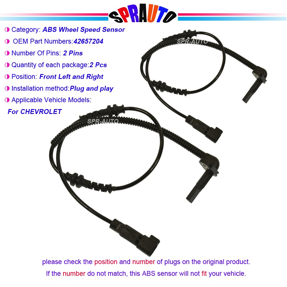 x2 ABS Wheel Speed Sensor Front Left & RH For 17-23 Chevy Bolt 42657204 ALS3127