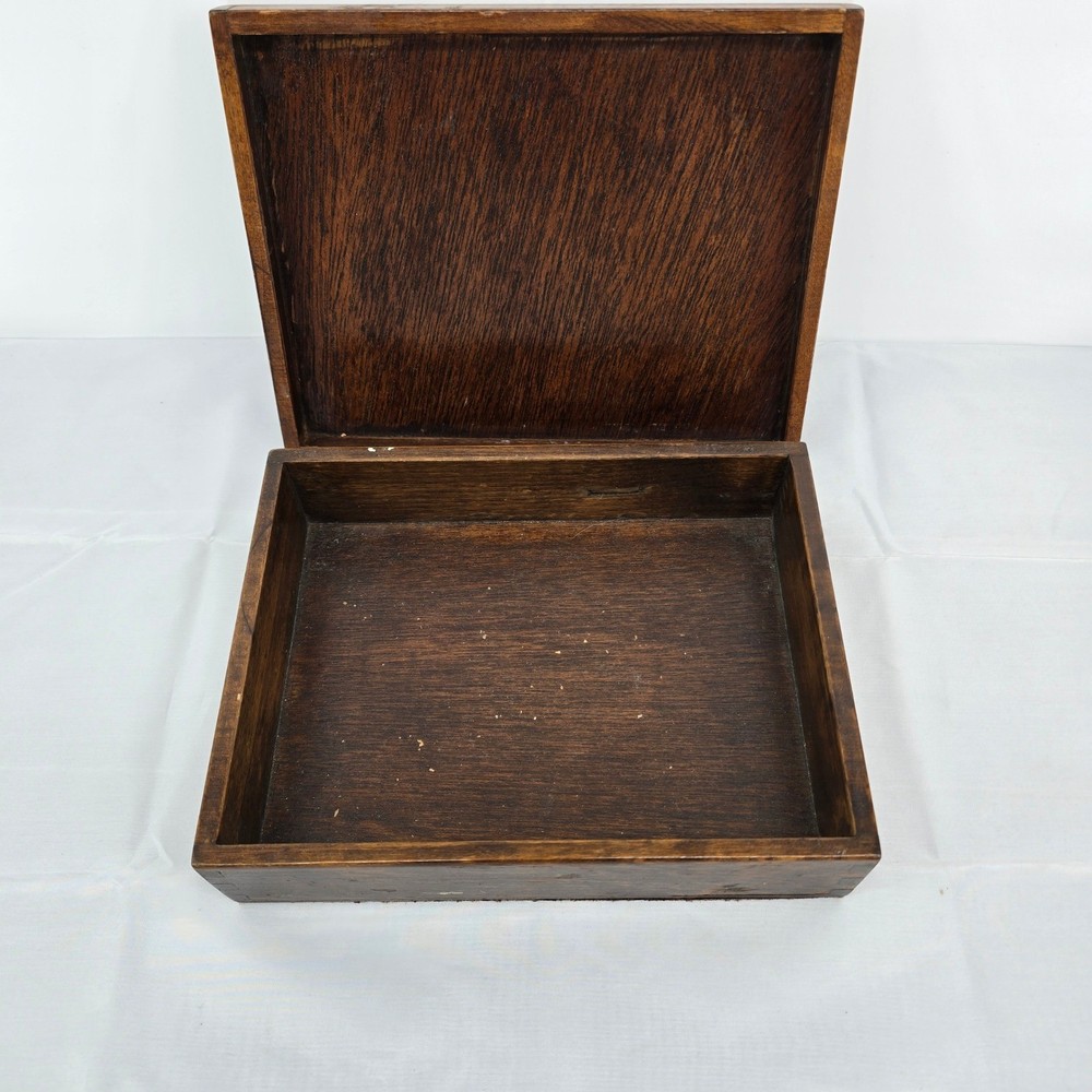 Vintage Wooden Keepsake Box Lid Dark Brown Rectangular Storage Chest