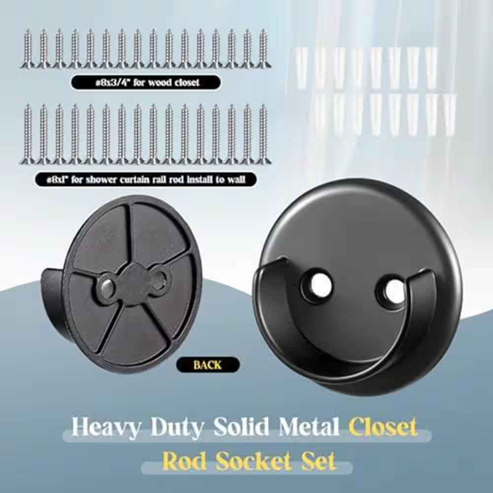 8-Pack Wall Mount Closet Rod Bracket Set with Heavy Duty Metal Socket Accepts 1-