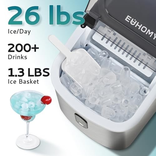 Ice Maker Countertop, Portable Ice Machine with Carry Handle 26.5lbs Silver