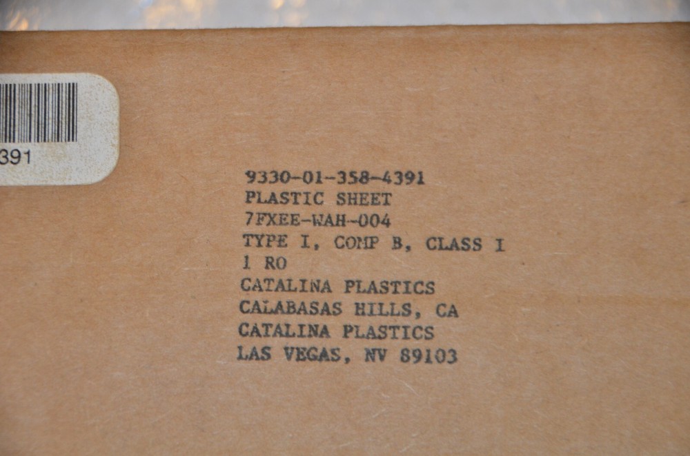 US MILITARY CLEAR PLASTIC SHEET, PRESSURE SENSITIVE ADHESIVE COATED