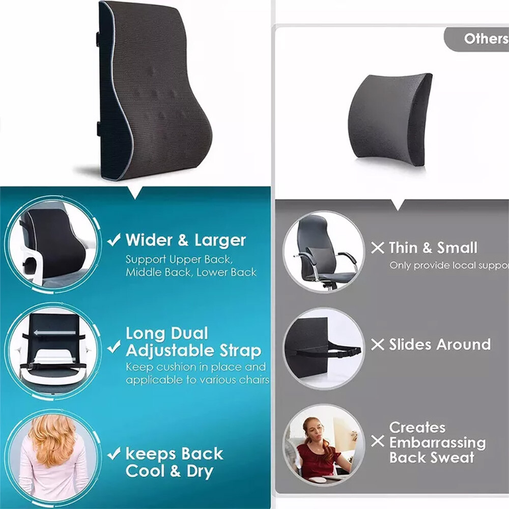 Lumbar Support Pillow Car Office Chair Back Support Mesh Cover Adjustable Straps