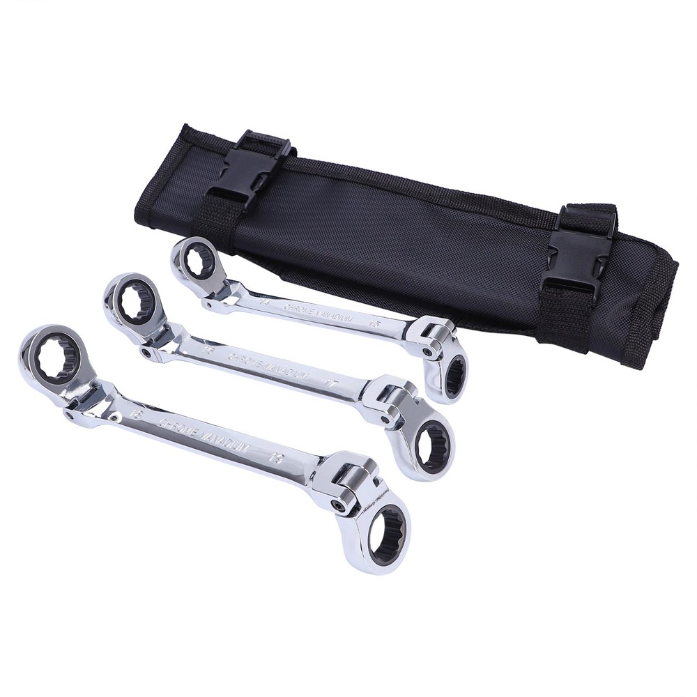 Double Box End Ratcheting Wrench Flex-Head 6PCS Spanner Set Metric Universal New