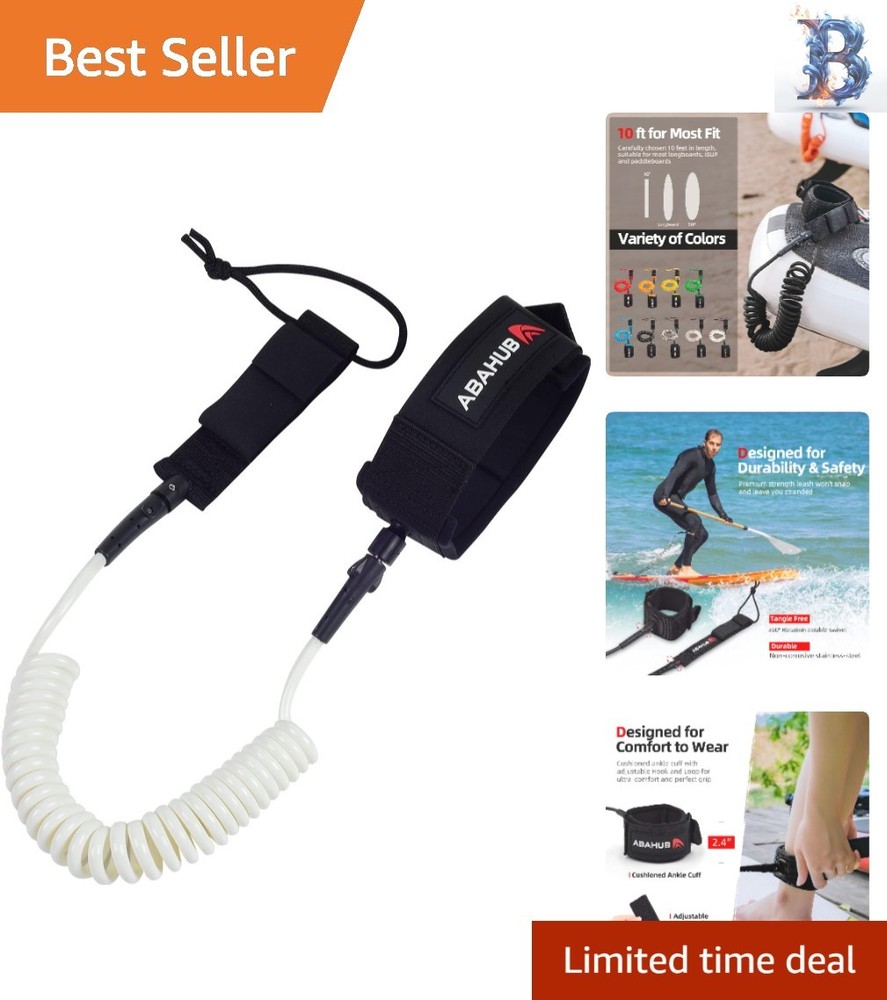 10 ft Coiled SUP Leash - Durable and Comfortable Paddleboard Connection
