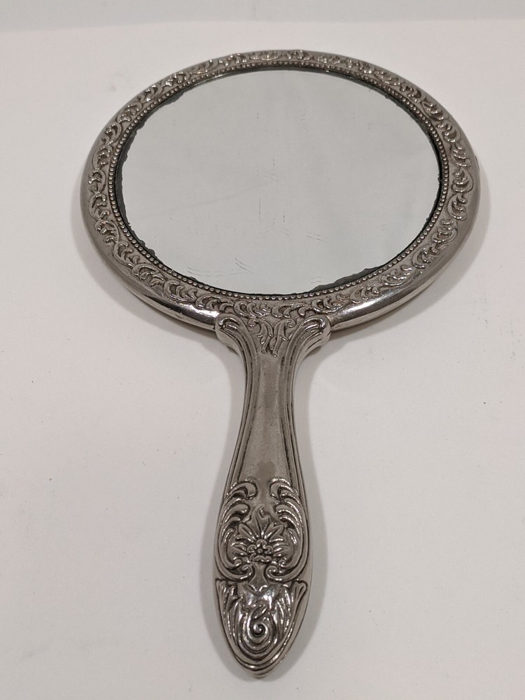 Victorian Hand Held  Silver Plated Mirror Vintage