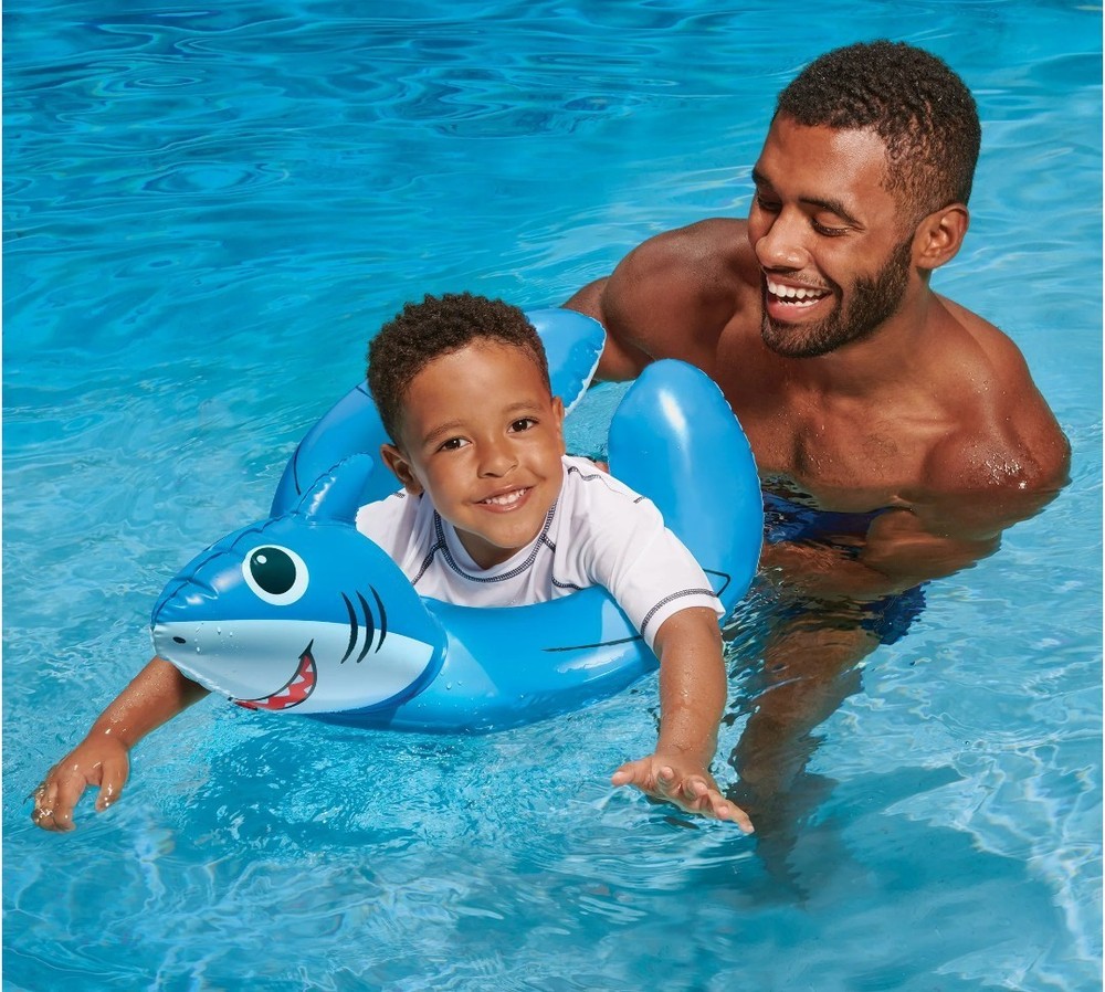 Inflatable Shark Split Ring Ages 3-6 Up To 44 Lbs & Includes Repair Patch