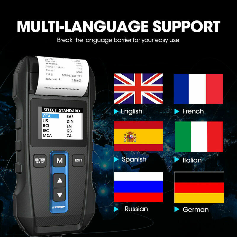 Auto Car Battery Tester with Printer 6V 12V Cranking Charging Load Test Analyzer