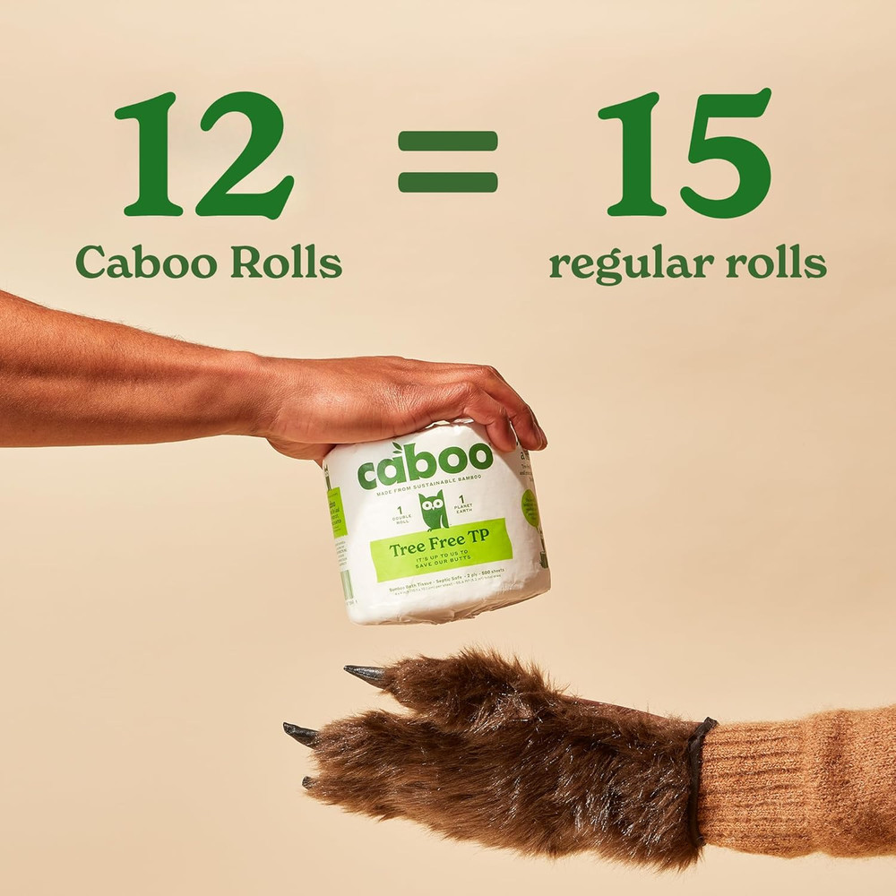 Caboo Tree Free Unbleached Toilet Paper | Plastic Free Packaging, Septic Safe, E