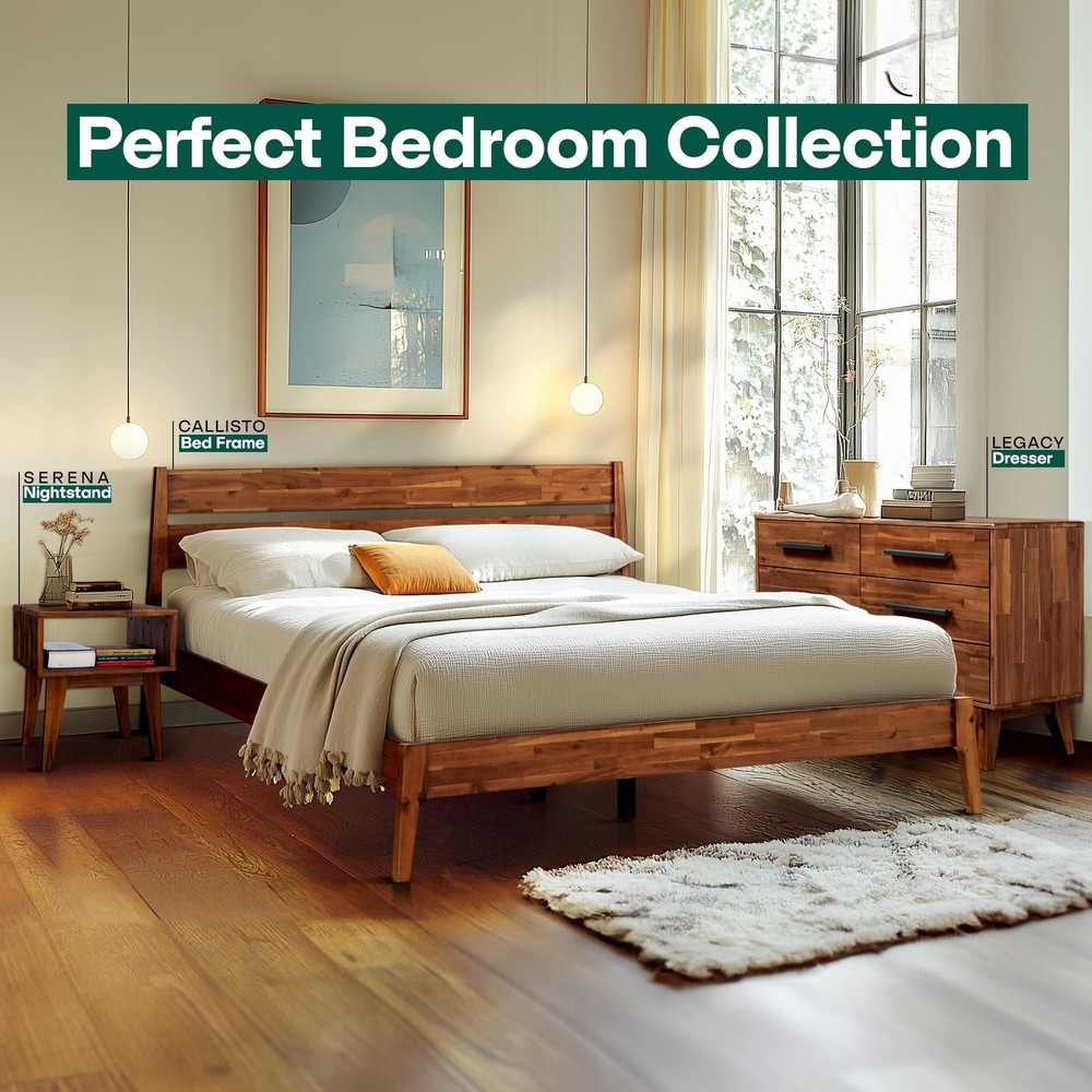 Acacia 2-Pcs King Bedroom Set Callisto – Solid Wood Platform Bed Frame wit