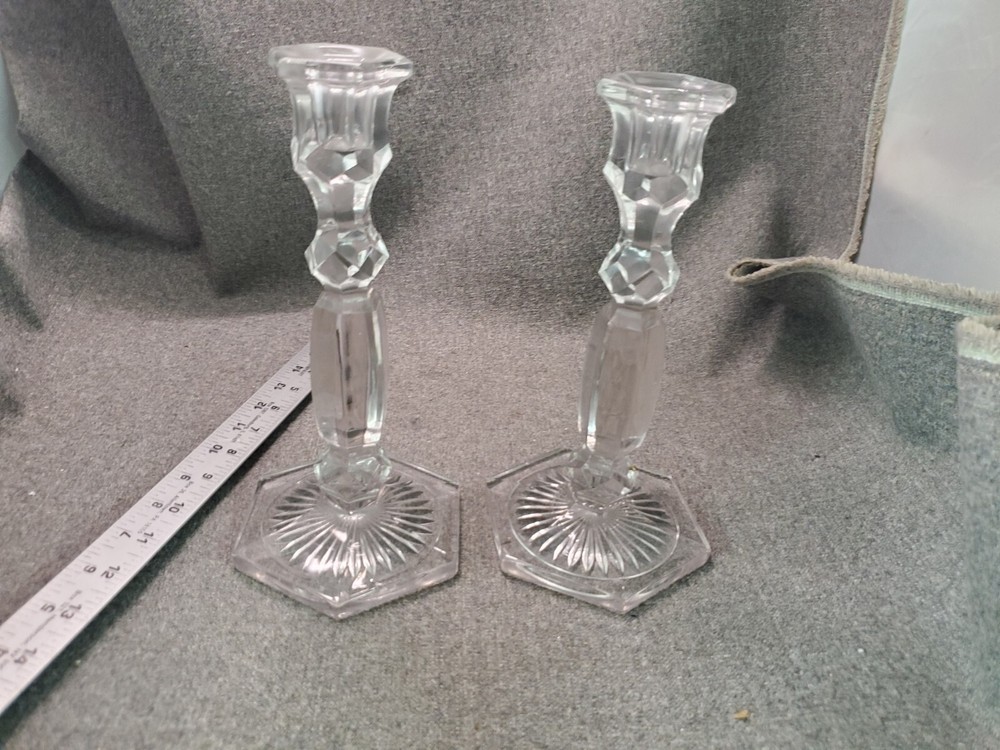 2 Clear Glass 9" Candle Stick Holders