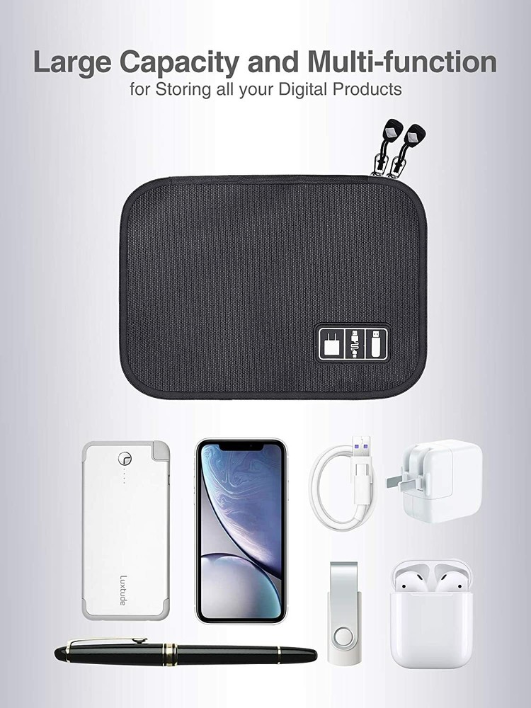Universal Protective Travel Case for Small Electronics cable Accessories - Black