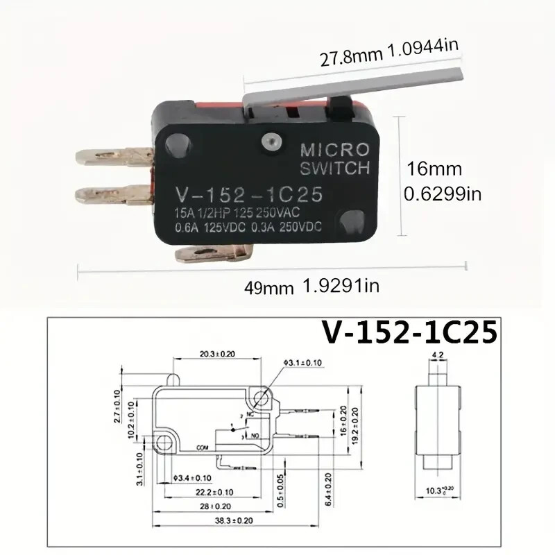 1Pc Micro Limit switch v-152-1c25 great for small projects or experimenting