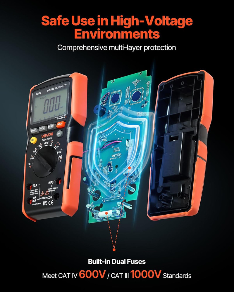 Digital Multimeter, 6000-Count TRMS DC/AC Voltmeter Current Tester, Auto-Ranging