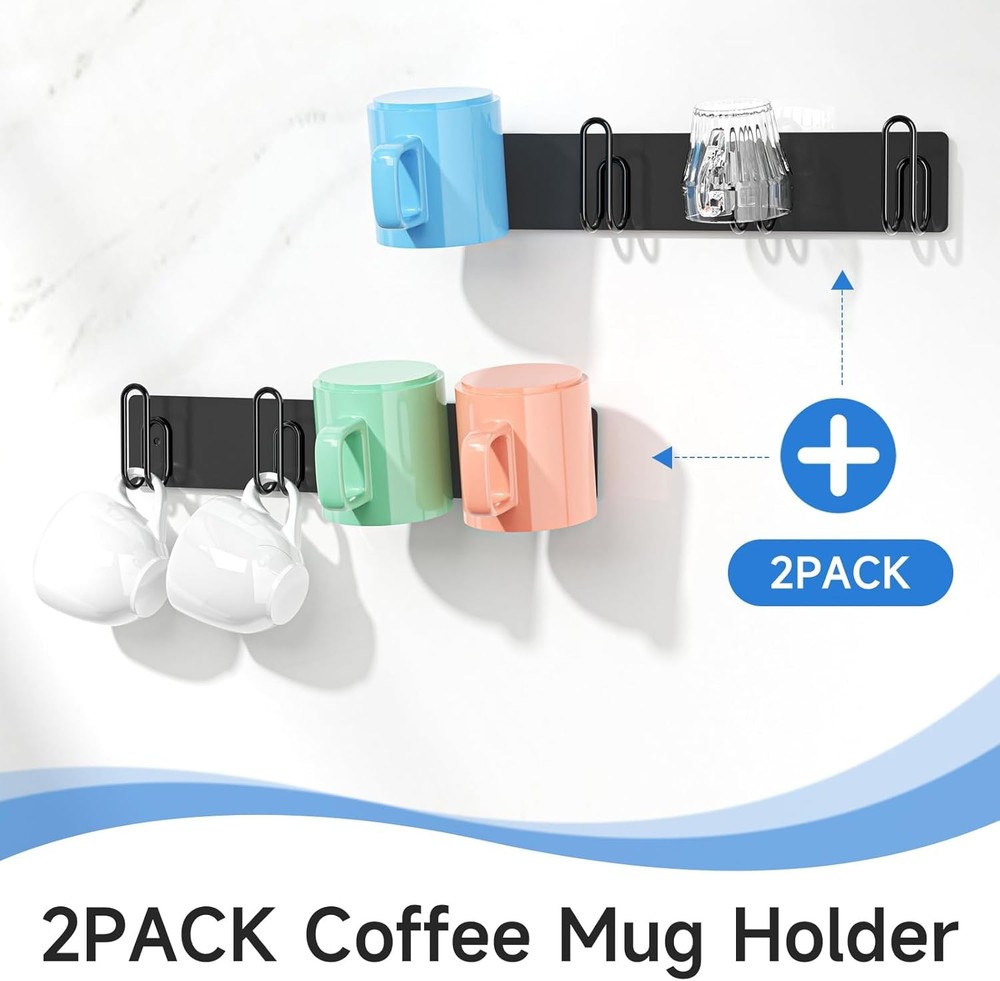 Mug Holder Wall Mounted, 2 Pack Coffee Cup Hooks, Metal Mug Rack for Kitchen, Mo