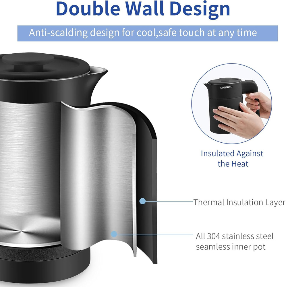 0.6L Small Electric Kettles Stainless Steel, Travel Mini Hot Water Boiler Heater