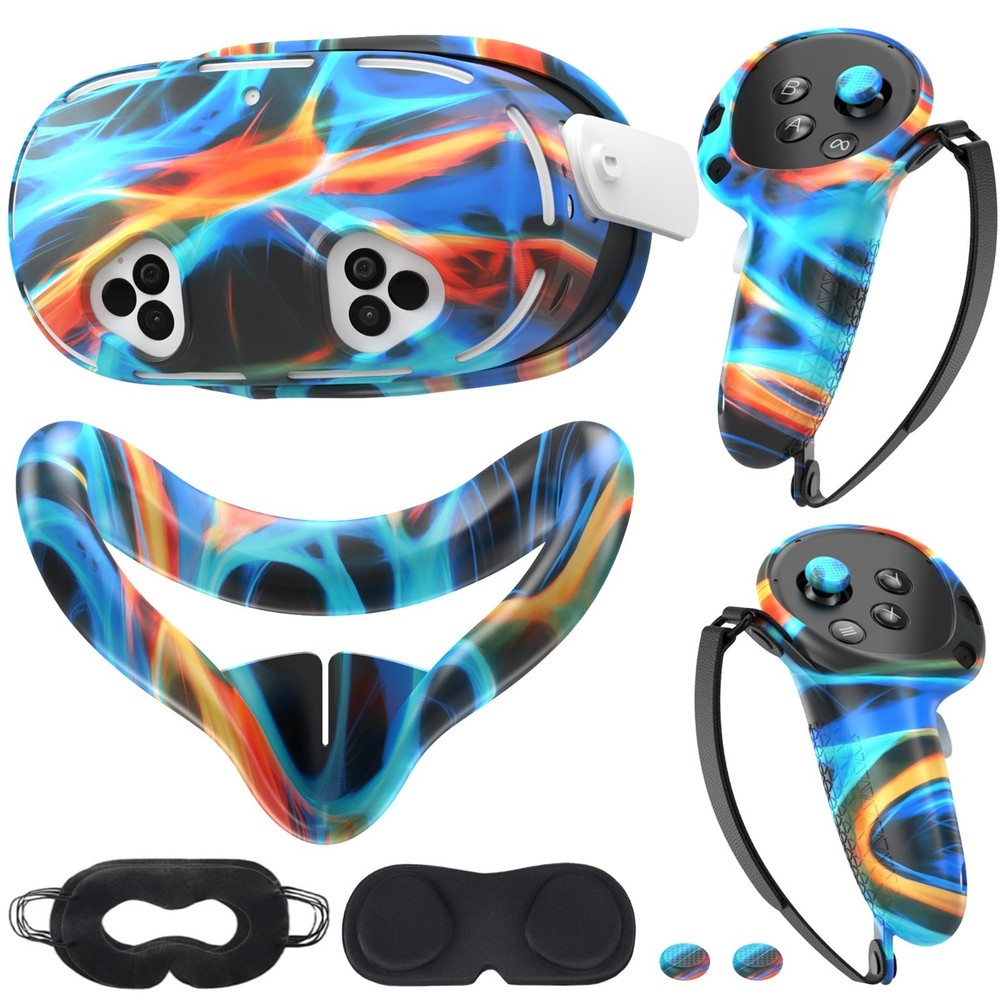 "Silicone Face Cover & VR Shell for Meta Quest 3, Touch Controller Grips & Lens