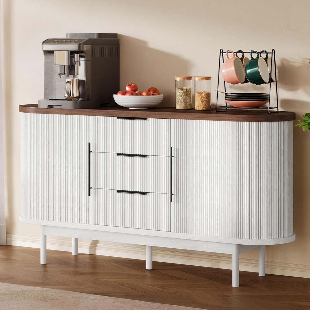 55'' Fluted Buffet Cabinet W/ 3 Large Drawers Fluted Sideboard Buffet Storage