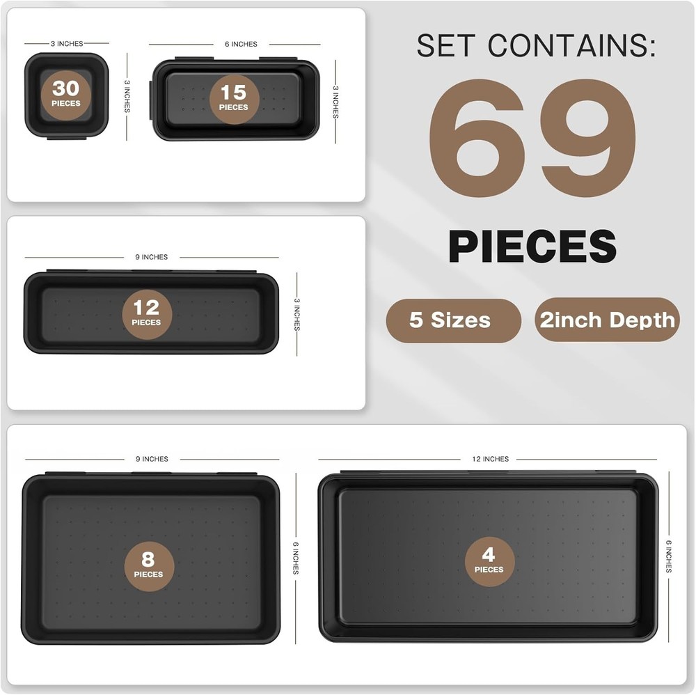 Black Desk Drawer Organizer Tray Set