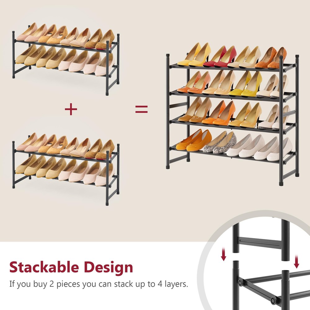 Expandable Shoe Rack for Closet 2 Tier, 28“-41“ Adjustable & Stackable Shoe S...
