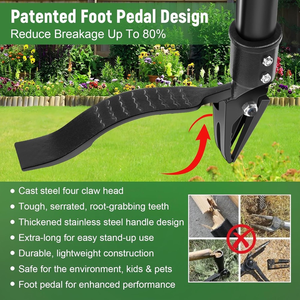 GOXAWEE Weed Puller Tool, 4-Claw Stand Up Weeder with Adjustable 46” Handle