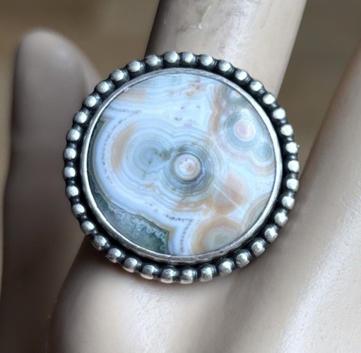 Rare Unique Sign Molly Avellar Cape Cod Ocean Jasper sterling Silver ring Size 9