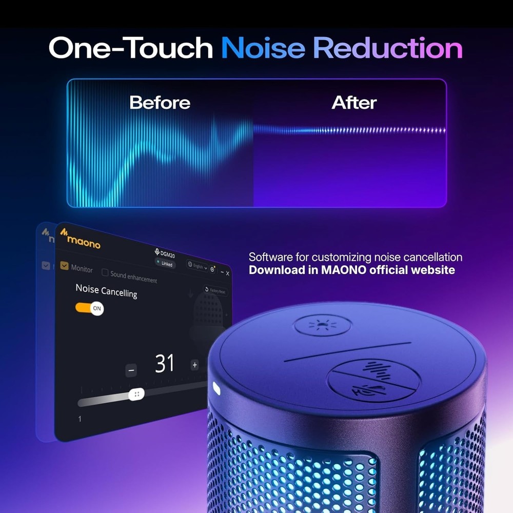 Gaming USB Microphone with Noise Cancellation & RGB Lighting
