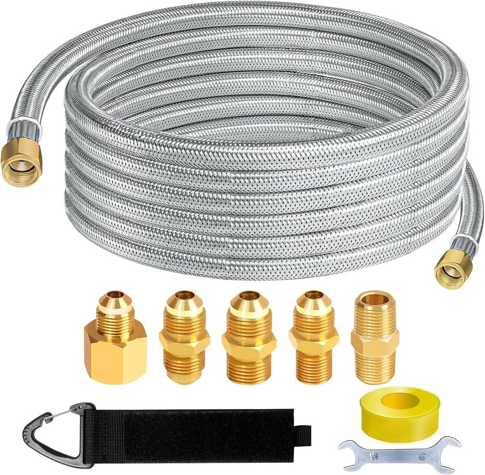 12FT Stainless High Pressure Braided Propane Hose Extension with Silver