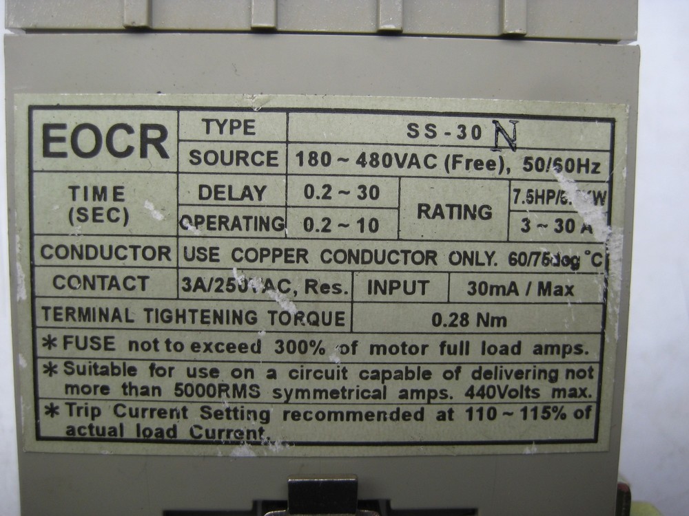 SAMWHA E0CR-SS SS-30N MOTOR PROTECTOR UNMP