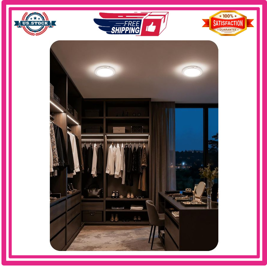 Rechargeable Motion Sensor Ceiling Light Wireless Dimmable Remote 3 Color